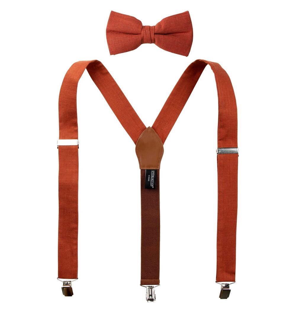 4782 ' Linen Blend Suspenders and Bow Tie Set for Groomsmen Wedding, Rust
